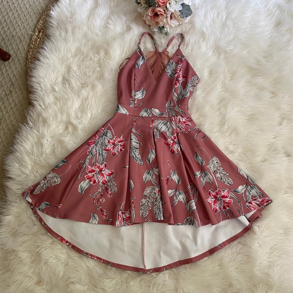 Floral V-Neck High-Low Floral Dress